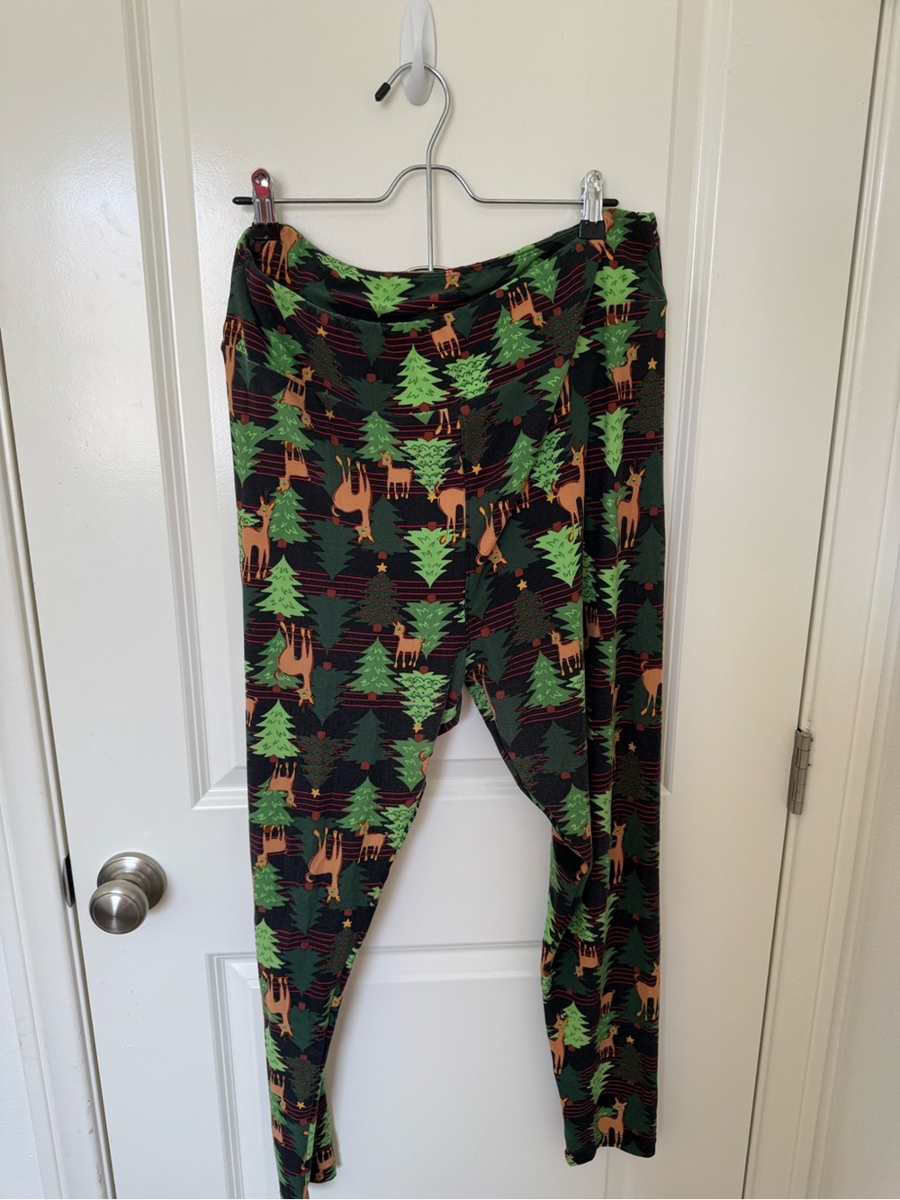 LuLaRoe TC2: Green & Brown Holiday Tree and Reindeer Leggings